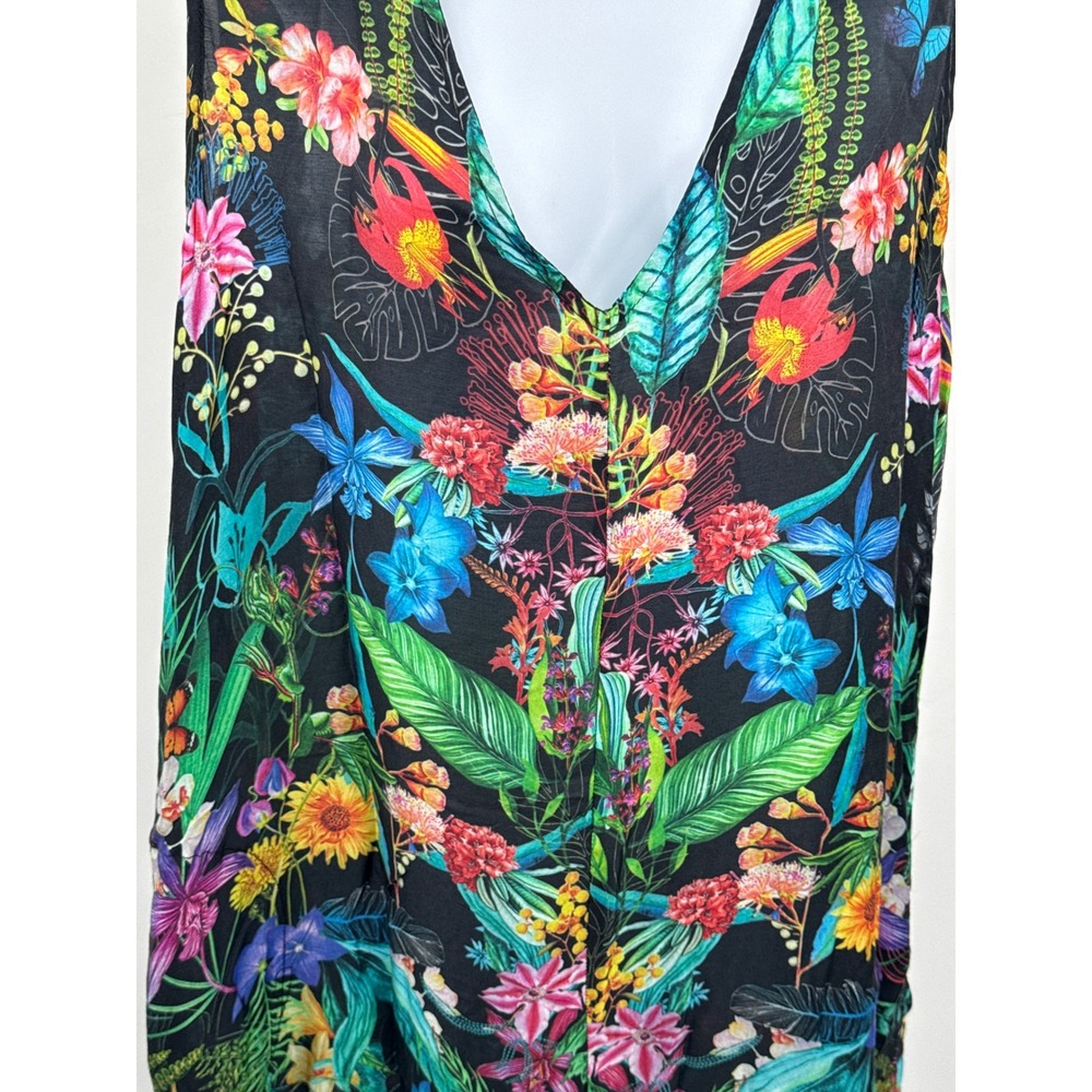 Tropical Floral Wide Leg Jumpsuit Women Black V-Neck Sleeveless Boho XL - Picture 2 of 12